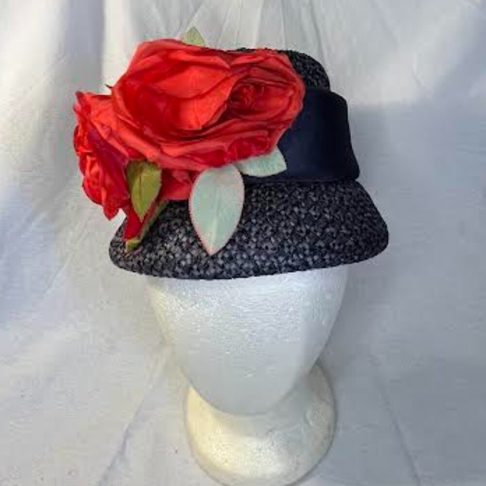 Vintage Woman's Navy Blue Straw Hat by Mr. Michael